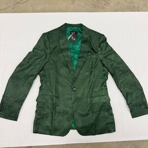 Hi-Tie Mens Emerald Green Paisley Jacquard Blazer Single Button Suit Jacket S